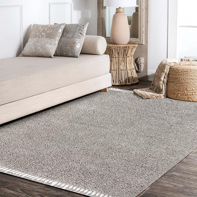 JONATHAN Y MCR100E-5 Mercer Shag Plush Tassel Indoor Area-Rug Bohemian Modern Contemporary Solid Easy-Cleaning Bedroom Kitchen Living Room, 5 X 8, Grey with Tassel