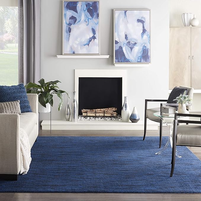 Nourison Essentials 108x144 Rectangle Fabric Area Rug in Midnight Blue