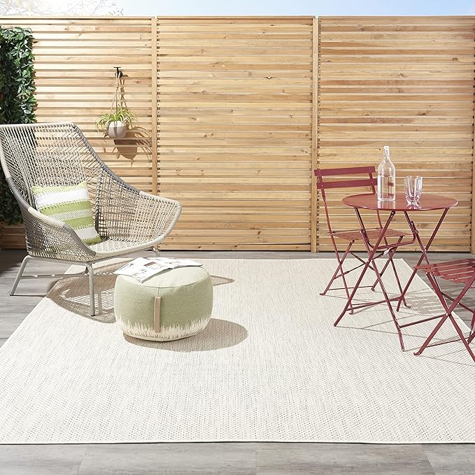 Nourison Courtyard Indoor/Outdoor Ivory Silver 12' x 15' Area Rug, Easy Cleaning, Non Shedding, Bed Room, Living Room, Dining Room, Backyard, Deck, Patio (12x15)