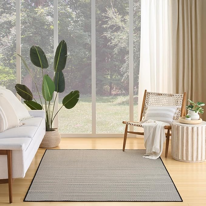 Nourison Courtyard Black White 5' x 7' Area Rug - Easy Clean, Non Shedding, Bed Room, Living Room, Dining Room, Kitchen (5' x 7')