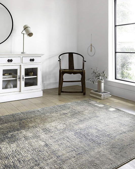 Loloi Teagan Collection 9'-9" x 13'-6" Area Rug in Denim/Slate - Large, Soft Neutral Rug, High-Traffic for Living Room, Bedroom, Home Office, Dining Area