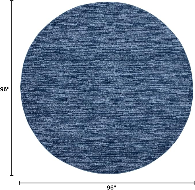 Nourison Essentials Indoor/Outdoor Navy Blue 8' x Round Area Rug, Easy Cleaning, Non Shedding, Bed Room, Living Room, Dining Room, Backyard, Deck, Patio (8 Round)