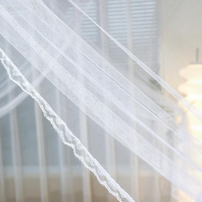 Bed Canopy, Princess Bed Curtain Net for Girls & Adults,Three-Doors Rectangle Lace Dome Netting (White, King)