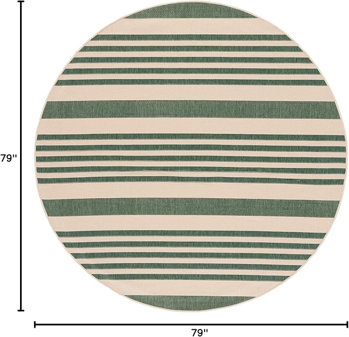 SAFAVIEH Courtyard Collection Area Rug - 6'7" Round, Beige & Dark Green, Stripe Design, Non-Shedding & Easy Care, Indoor/Outdoor & Washable-Ideal for Patio, Backyard, Mudroom (CY6062-322)
