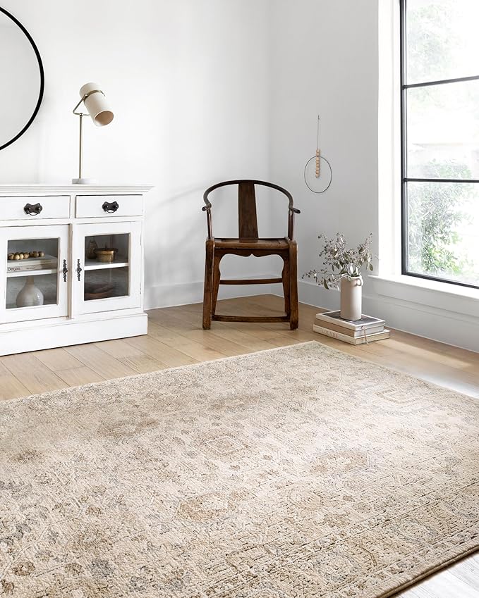 Loloi Teagan Collection 6'-7" x 9'-2" Area Rug in Ivory/Sand - Large, Soft Neutral Rug, High-Traffic Area Rug for Living Room, Bedroom, Home Office, Dining Area