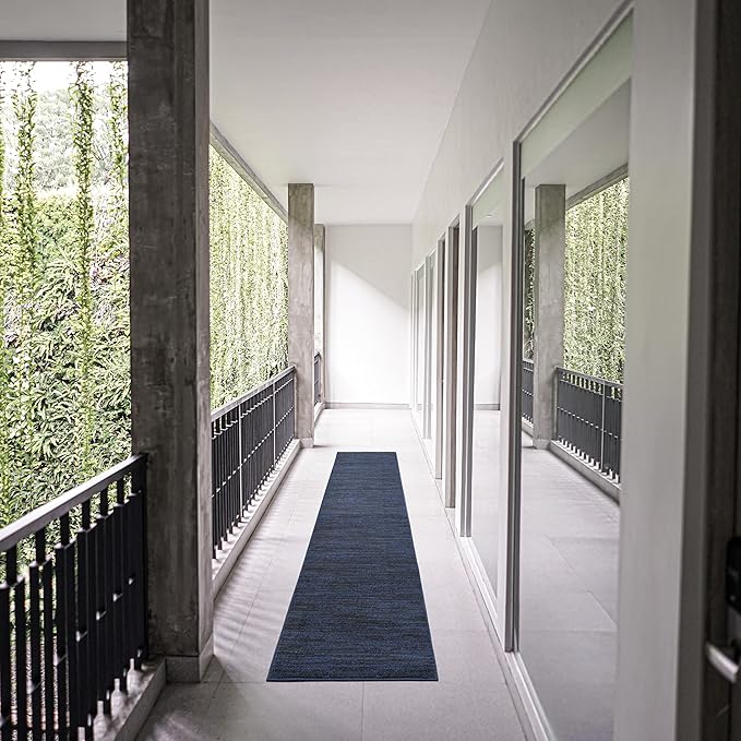 Nourison Essentials Indoor/Outdoor Midnight Blue 2'2" x 12' Area Rug, Easy Cleaning, Non Shedding, Bed Room, Living Room, Dining Room, Backyard, Deck, Patio (2x12)