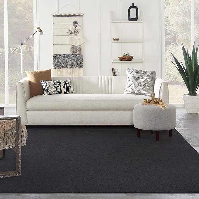 Nourison Essentials 108x144 Rectangle Fabric Area Rug in Black/Charcoal