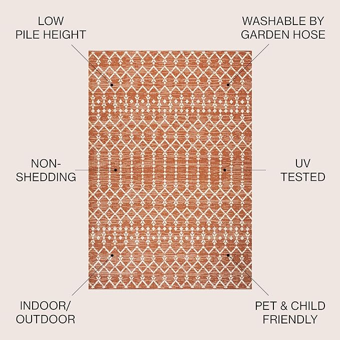 JONATHAN Y SMB108P-5R Ourika Moroccan Geometric Textured Weave Indoor Outdoor -Area Rug, Coastal, Bohemian, Modern Easy-Cleaning,Bedroom,Kitchen,Backyard,Patio,Non Shedding, Orange/Cream, 5' Round