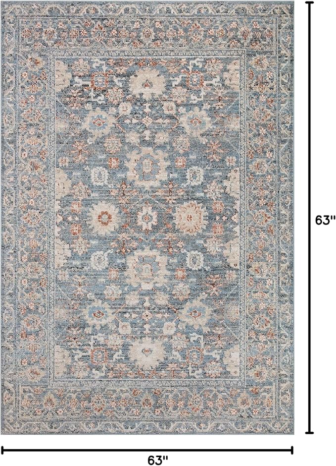 Loloi II Odette Collection ODT-07 Sky/Rust 5'-3" x 5'-3" Round Accent Rug