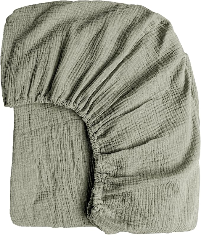 Konssy Muslin Fitted Crib Sheets 100% Cotton Baby Crib Sheets for Standard Crib Mattress (28 X 52 Inches), Soft and Breathable for Boys Girls (Fog Green)