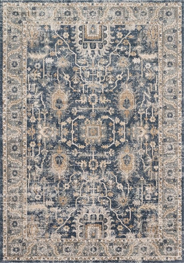 Loloi Teagan Collection 9'-9" x 13'-6" Area Rug in Denim/Pebble - Large, Soft Neutral Rug, High-Traffic for Living Room, Bedroom, Home Office, Dining Area