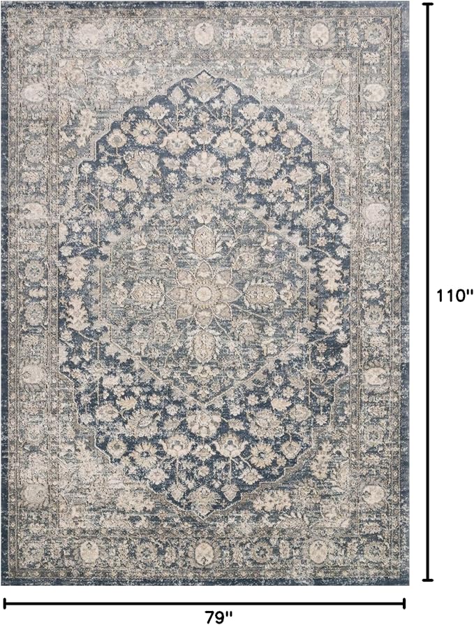 Loloi Teagan Collection 6'-7" x 9'-2" Area Rug in Denim/Mist - Large, Soft Neutral Rug, High-Traffic for Living Room, Bedroom, Home Office, Dining Area