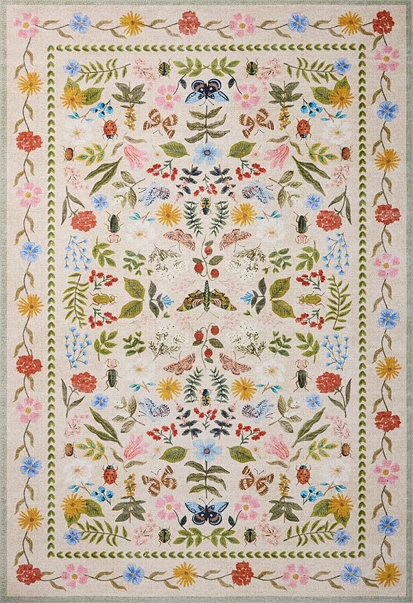 Loloi Rifle Paper Co. Canopy Collection CNP-04 Cream/Multi 5'-0" x 5'-0" Round Accent Rug