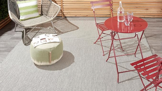 Nourison Courtyard 96" x 120" Fabric Indoor/Outdoor Rug in Ivory Charcoal