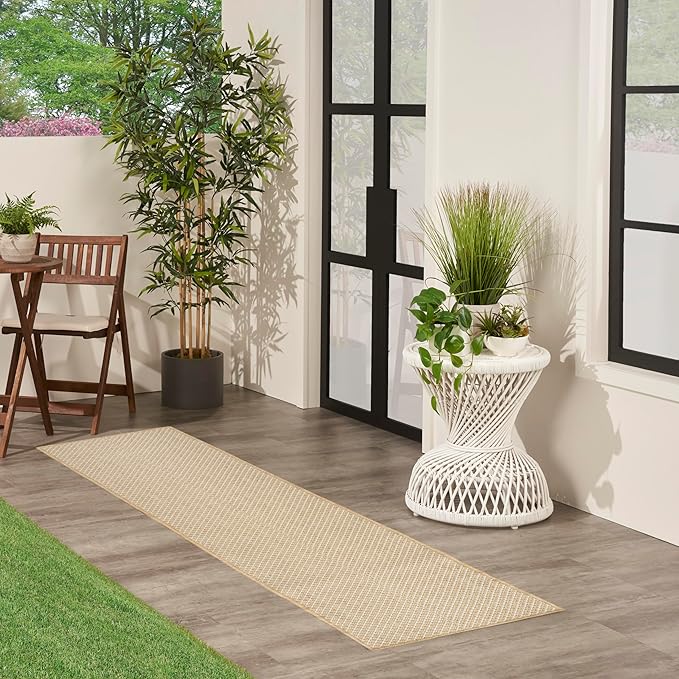 Nourison Courtyard Natural 2'2" x 8' Area Rug - Easy Clean, Non Shedding, Bed Room, Living Room, Dining Room, Kitchen (8' Runner)