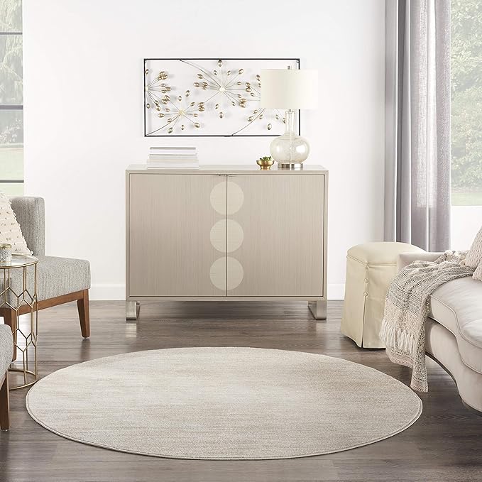 Nourison Essentials Indoor/Outdoor Ivory Beige 6' x Round Area Rug, Easy Cleaning, Non Shedding, Bed Room, Living Room, Dining Room, Backyard, Deck, Patio (6 Round)