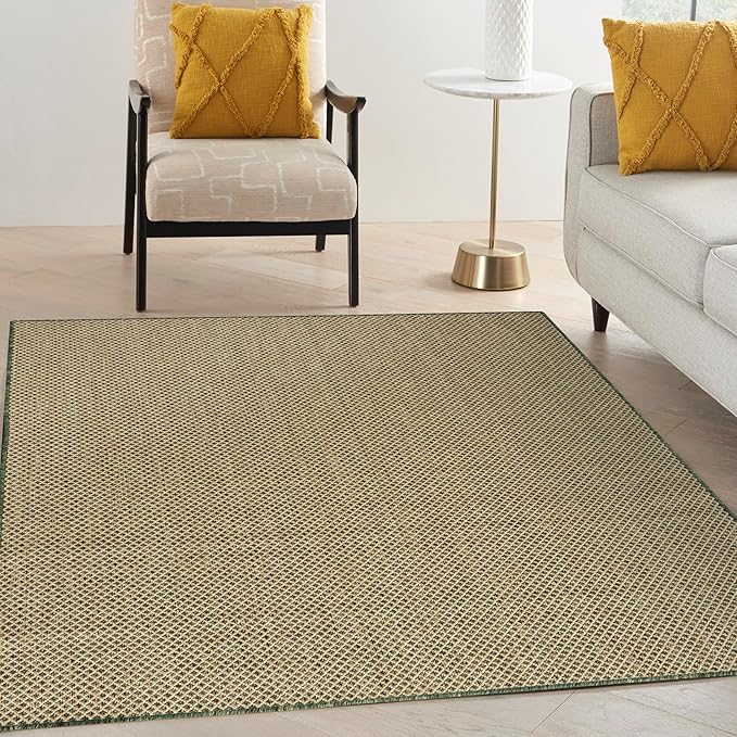 Nourison Courtyard Green 6' x 9' Area Rug - Easy Clean, Non Shedding, Bed Room, Living Room, Dining Room, Kitchen (6' x 9')