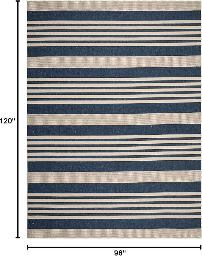 SAFAVIEH Courtyard Collection 8' x 10' Navy/Beige CY6062 Stripe Indoor/ Outside Waterproof Easy cleansingPatio Backyard Mudroom Area Mat