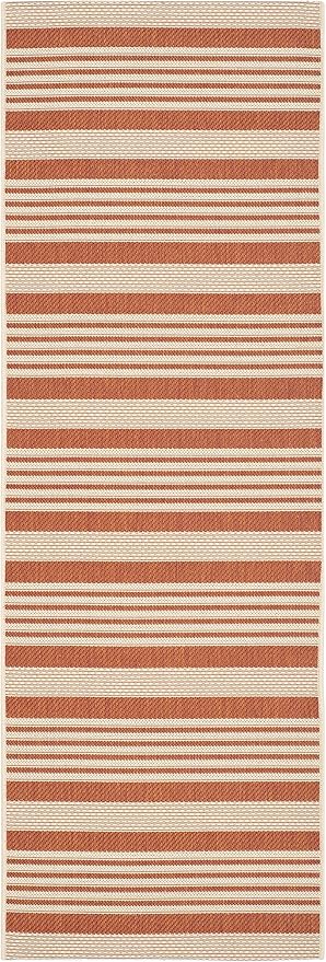 SAFAVIEH Courtyard Collection 2'3" x 16' Terracotta/Beige CY6062 Stripe Indoor/ Outside Waterproof Easy cleansingPatio Backyard Mudroom Runner Mat