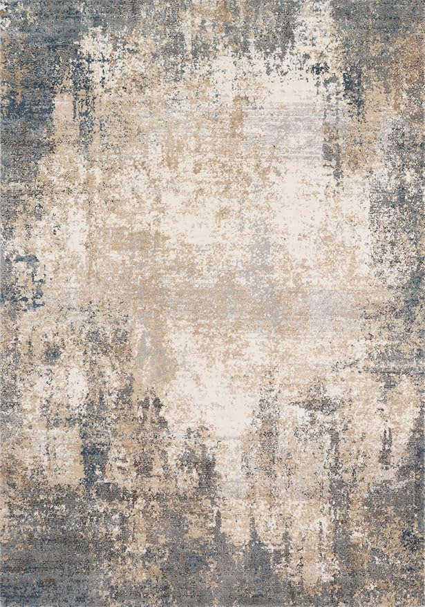 Loloi Teagan Collection 5'-3" x 7'-6" Area Rug in Ivory/Mist - Large, Soft Neutral Rug, High-Traffic for Living Room, Bedroom, Home Office, Dining Area