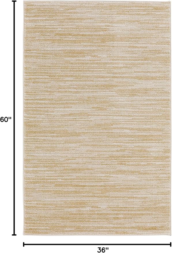 Nourison Essentials Indoor/Outdoor Ivory Gold 3' x 5' Area Rug, Easy Cleaning, Non Shedding, Bed Room, Living Room, Dining Room, Backyard, Deck, Patio (3x5)