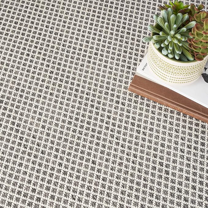 Nourison Courtyard Indoor/Outdoor Ivory/Charcoal 8' x Square Area Rug, Easy Clean, Non Shedding, Bed Room, Living Room, Dining Room, Backyard, Deck, Patio (8 Square)