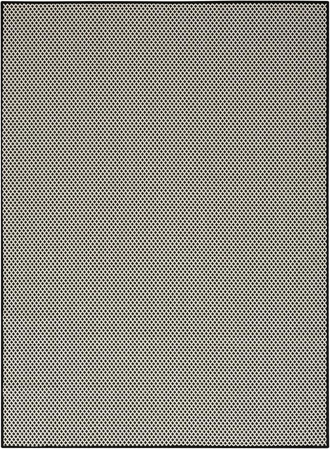 Nourison Courtyard Black White 6' x 9' Area Rug - Easy Clean, Non Shedding, Bed Room, Living Room, Dining Room, Kitchen (6' x 9')