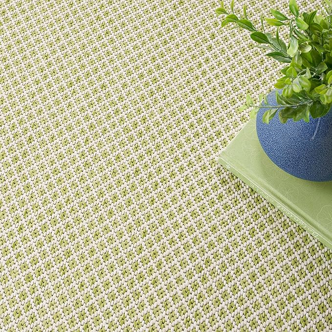 Nourison Courtyard 4' x Square Ivory Green Fabric Modern Area Rug (4' Square)