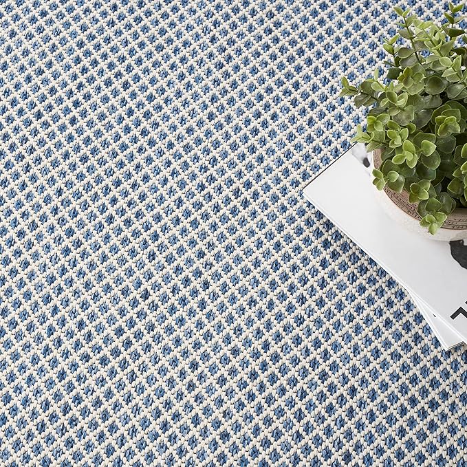 Nourison Courtyard 5' x Square Ivory Blue Fabric Modern Area Rug (5' Square)
