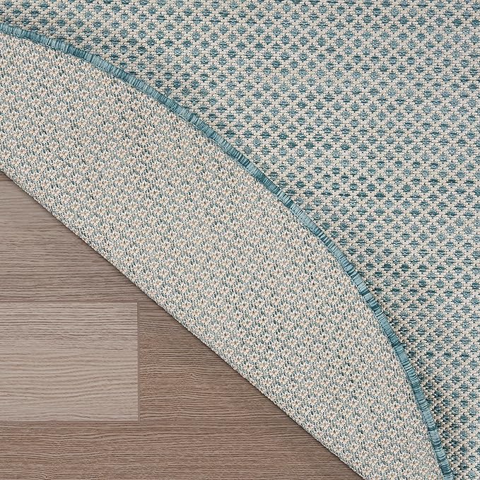 Nourison Courtyard Indoor/Outdoor Ivory/Aqua 5' x 8' Oval Area Rug, Easy Cleaning, Non Shedding, Bed Room, Living Room, Dining Room, Backyard, Deck, Patio (5x8 Oval)