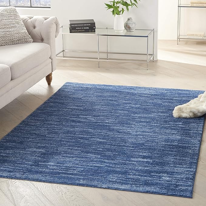 Nourison Essentials Indoor/Outdoor Navy Blue 5' x 8' Area Rug, Easy Cleaning, Non Shedding, Bed Room, Living Room, Dining Room, Backyard, Deck, Patio (5x8)