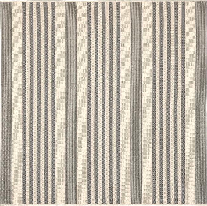 Safavieh Courtyard Collection CY6062 Stripe Indoor/ Outdoor Non-Shedding Stain Resistant Patio Backyard Area Rug, 6'7" Square, Grey / Bone