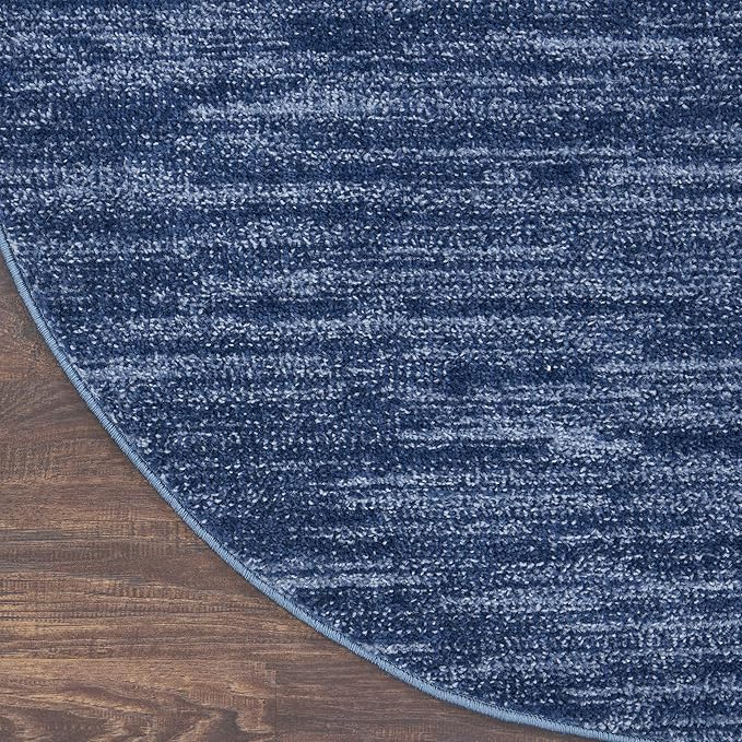 Nourison Essentials Indoor/Outdoor Navy Blue 4' x Round Area Rug, Easy Cleaning, Non Shedding, Bed Room, Living Room, Dining Room, Backyard, Deck, Patio (4 Round)
