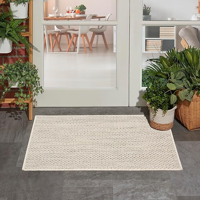 Nourison Courtyard Indoor/Outdoor Ivory Silver 2' x 3' Area Rug, Geometric, Easy Cleaning, Non Shedding, Bed Room, Living Room, Dining Room, Deck, Patio, Backyard (2x3)