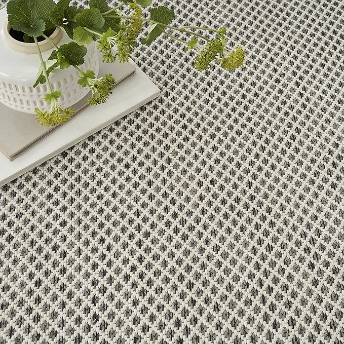 Nourison Courtyard Indoor/Outdoor Ivory Charcoal 7' x 10' Area Rug, Geometric, Easy Cleaning, Non Shedding, Bed Room, Living Room, Dining Room, Deck, Patio, Backyard (7x10)