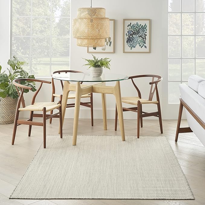 Nourison Courtyard Indoor/Outdoor Ivory Silver 5' x 7' Area Rug, Geometric, Easy Cleaning, Non Shedding, Bed Room, Living Room, Dining Room, Deck, Patio, Backyard (5x7)