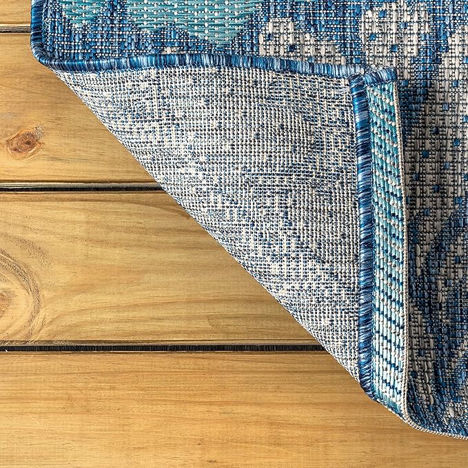 JONATHAN Y SMB110C-5R Zinnia Modern Floral Textured Weave Indoor Outdoor Area-Rug Bohemian Coastal Easy-Cleaning Bedroom Kitchen Backyard Patio Non Shedding, 5' Round, Navy/Aqua