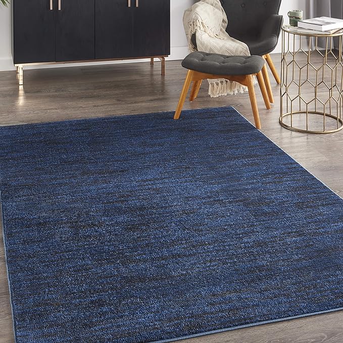 Nourison Essentials Indoor/Outdoor Midnight Blue 6' x 9' Area Rug, Easy Cleaning, Non Shedding, Bed Room, Living Room, Dining Room, Backyard, Deck, Patio (6x9)