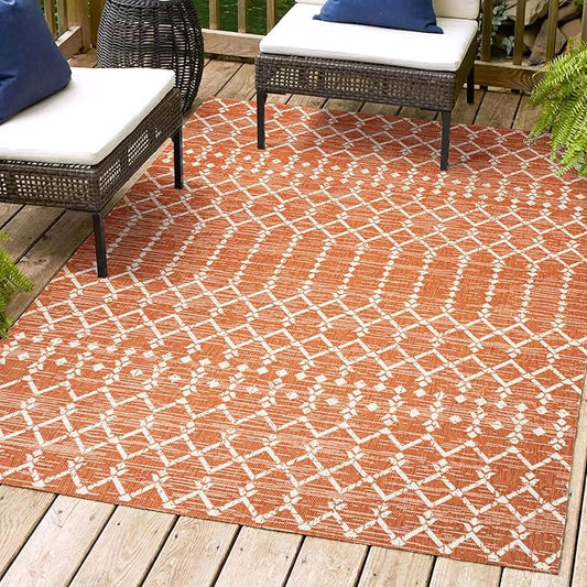 JONATHAN Y SMB108P-3 Ourika Moroccan Geometric Textured Weave Indoor Outdoor Area-Rug, Bohemian Rustic Scandinavian Easy-Cleaning,Bedroom,Kitchen,Backyard,Patio,Non Shedding, 3 X 5, Orange/Cream