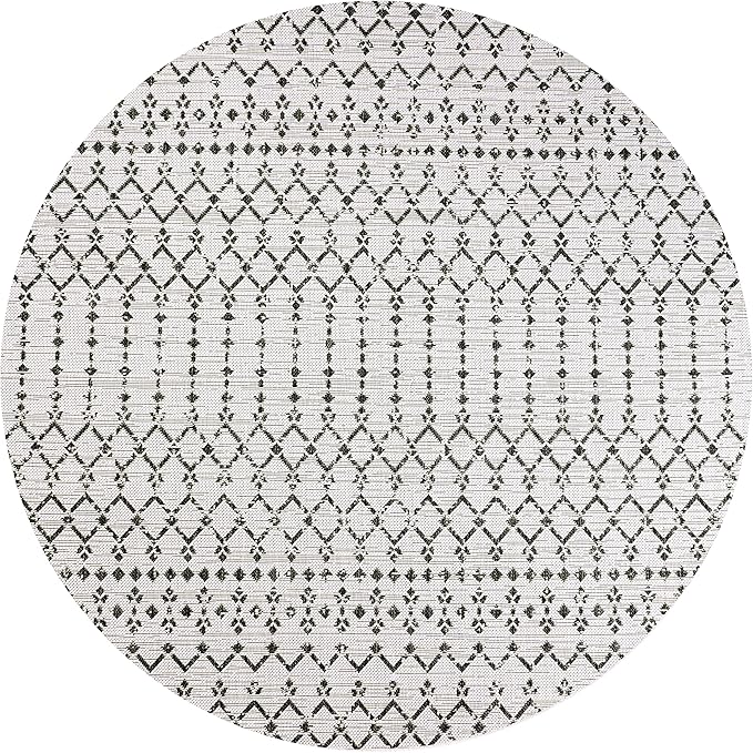 JONATHAN Y SMB108I-4R Ourika Moroccan Geometric Textured Weave Cream/Black 4' Round Indoor/Outdoor Area Rug, Pet Friendly, Non-Shedding, Stain Resistant, Easy-Cleaning for Backyard, Patio, Porch