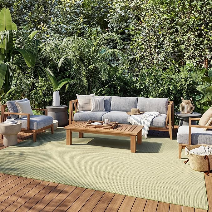 Nourison Courtyard Indoor/Outdoor Ivory Green 8' x 10' Area Rug, Geometric, Easy Cleaning, Non Shedding, Bed Room, Living Room, Dining Room, Deck, Patio, Backyard (8x10)