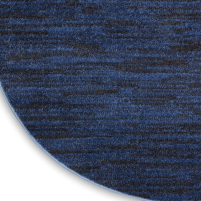 Nourison Essentials Indoor/Outdoor Midnight Blue 8' x Round Area Rug, Easy Cleaning, Non Shedding, Bed Room, Living Room, Dining Room, Backyard, Deck, Patio (8 Round)