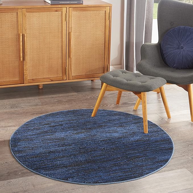 Nourison Essentials Indoor/Outdoor Midnight Blue 4' x Round Area Rug, Easy Cleaning, Non Shedding, Bed Room, Living Room, Dining Room, Backyard, Deck, Patio (4 Round)
