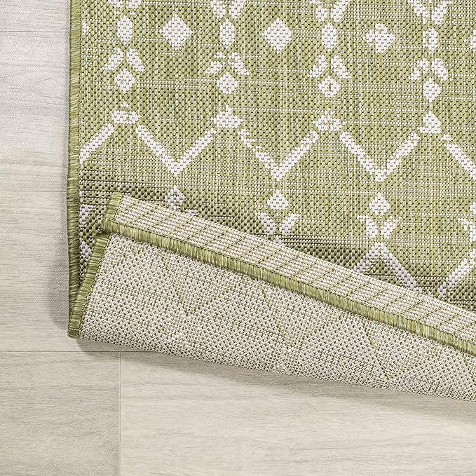 JONATHAN Y SMB108N-210 Ourika Moroccan Geometric Textured Weave Indoor Outdoor Runner Rug,Coastal,Traditional,Transitional Easy Clean,Bedroom,Kitchen,Backyard,Patio,Non-Shed, Light Green/Cream, 2 X 10