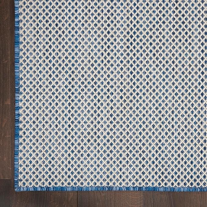 Nourison Courtyard Ivory Blue 2' x 6' Area Rug Easy Clean, Non Shedding, Bed Room, Living Room, Dining Room, Kitchen (6' Runner)