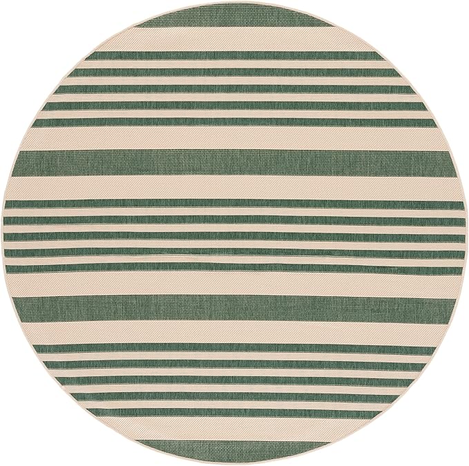 SAFAVIEH Courtyard Collection Area Rug - 4' Round, Beige & Dark Green, Stripe Design, Non-Shedding & Easy Care, Indoor/Outdoor & Washable-Ideal for Patio, Backyard, Mudroom (CY6062-322)