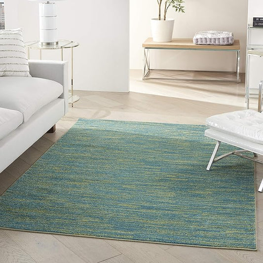 Nourison Essentials Solid Contemporary Blue Green 4' X 6' Area Rug , 4' X 6'