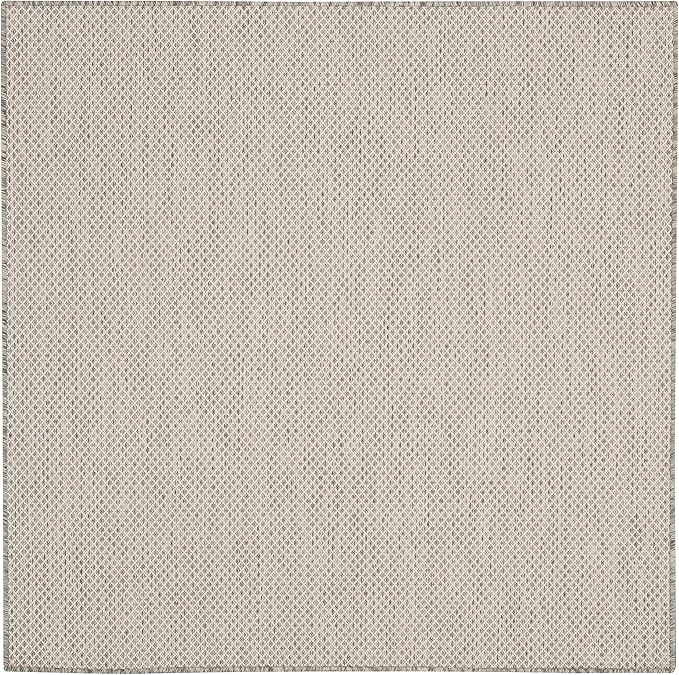 Nourison Courtyard Indoor/Outdoor Ivory/Silver 5' x Square Area Rug, Easy Cleaning, Non Shedding, Bed Room, Living Room, Dining Room, Backyard, Deck, Patio (5 Square)
