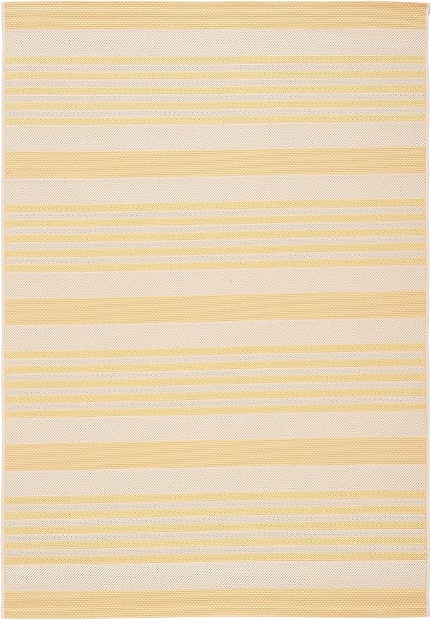 SAFAVIEH Courtyard Collection Area Rug - 5'3" x 7'7", Gold & Beige, Nautical Coastal Stripe Design, Non-Shedding & Easy Care, Indoor/Outdoor & Washable-Ideal for Patio, Backyard, Mudroom (CY6062-306)