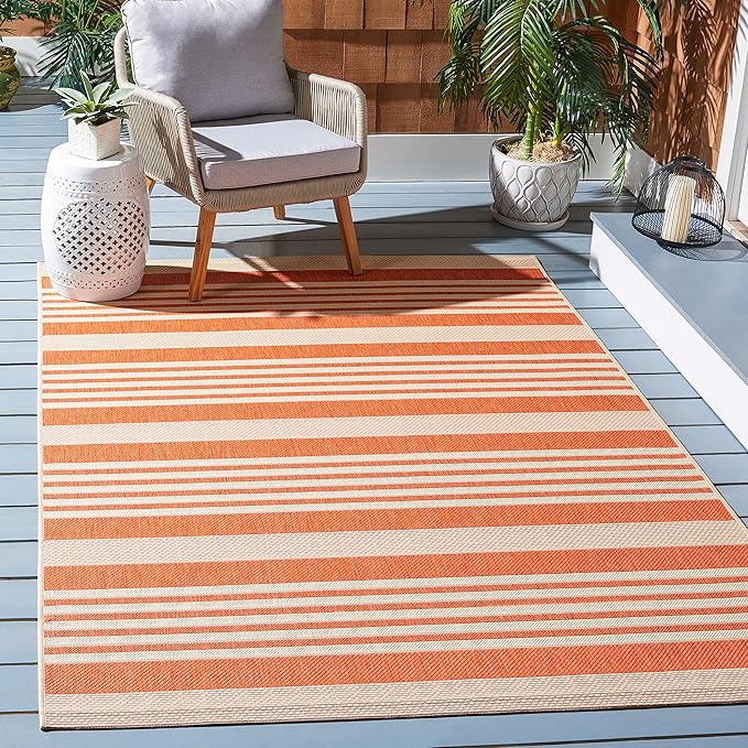 SAFAVIEH Courtyard Collection Area Rug - 8' x 10', Terracotta & Beige, Stripe Design, Non-Shedding & Easy Care, Indoor/Outdoor & Washable-Ideal for Patio, Backyard, Mudroom (CY6062-241)